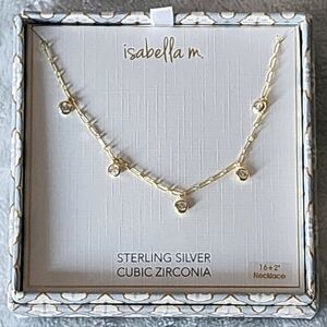 Gold on Sterling Silver Round Bezel Cubic Zirconia Satalite Necklace NEW!